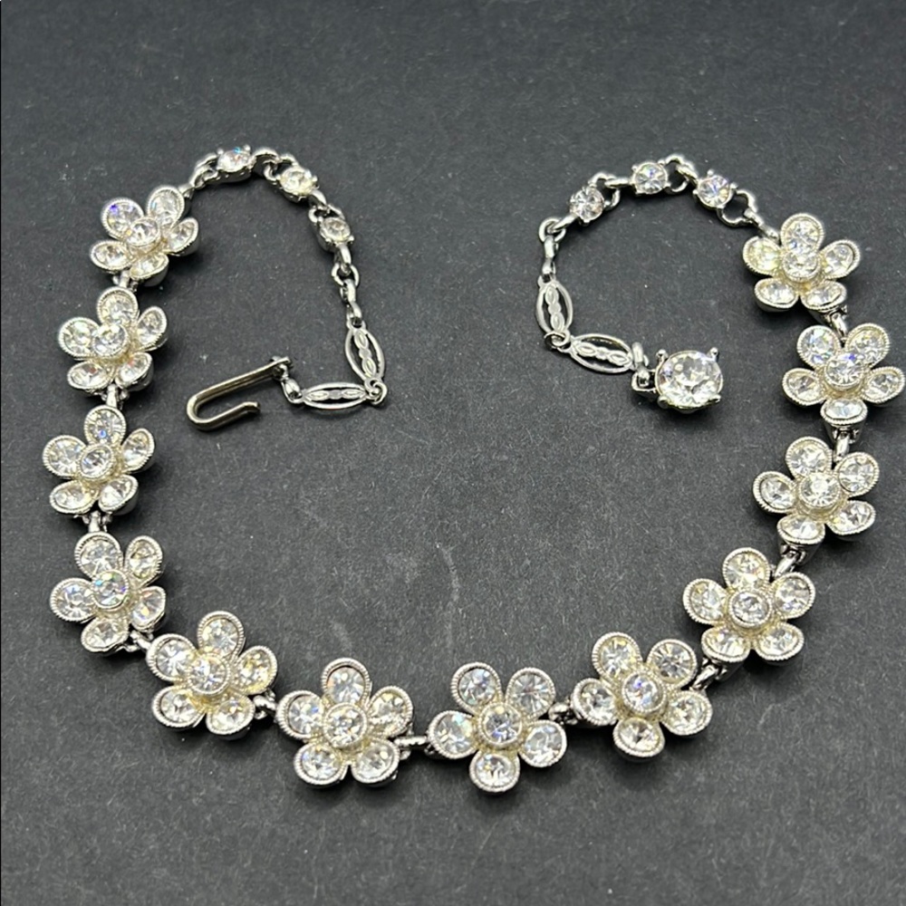 Vintage Bogoff Rhinestone Flower Necklace - image 1